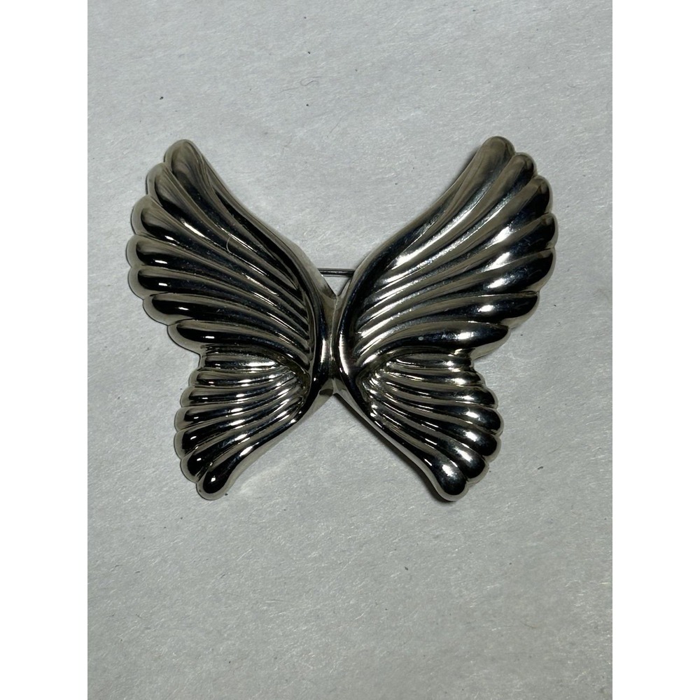 Vintage Butterfly Tin Brooch Pin Silver Tone Metal Fashion Jewelry